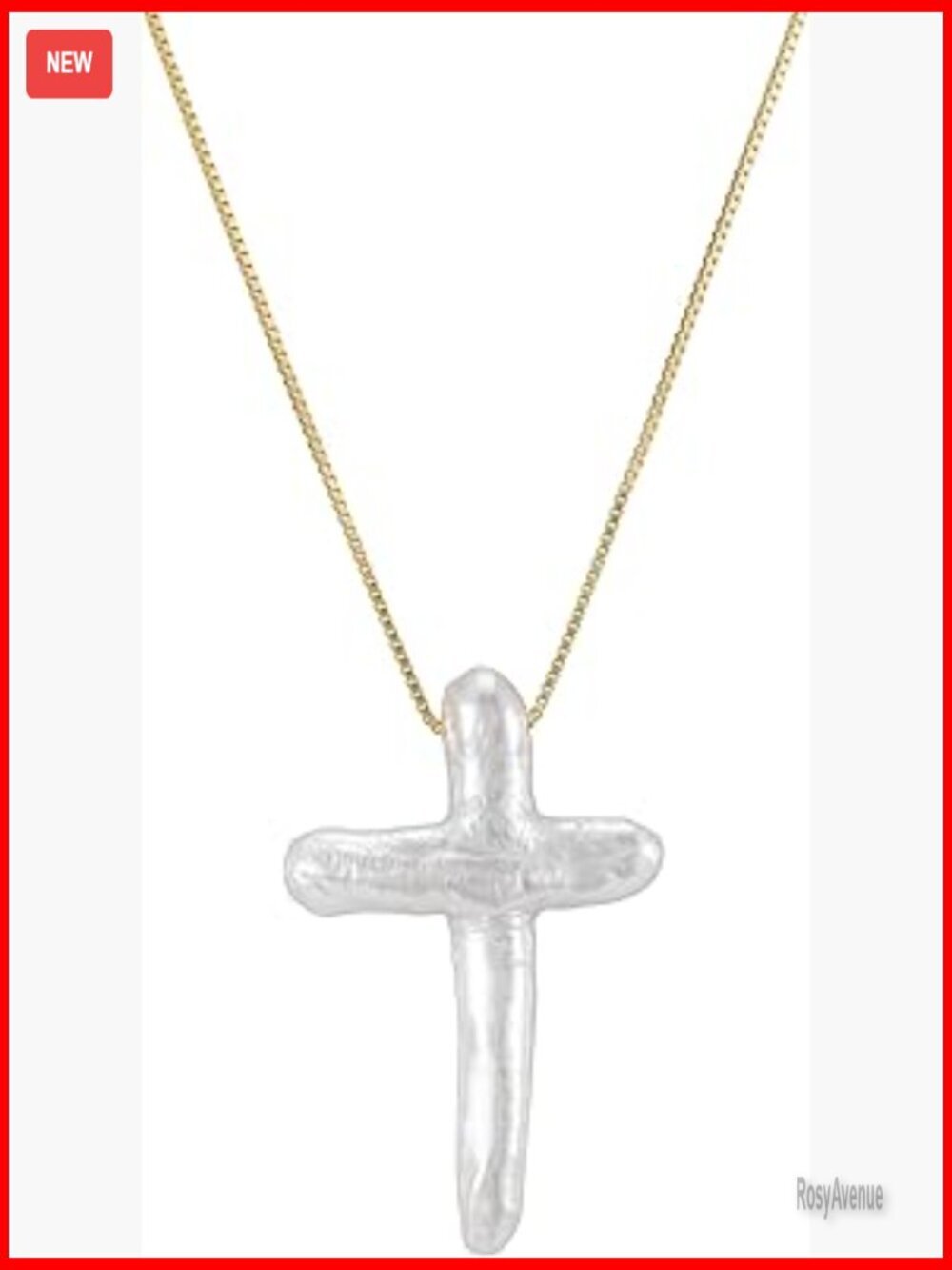 Gold Filled Box Chain Necklace with Freshwater Pearl Cross Pendant